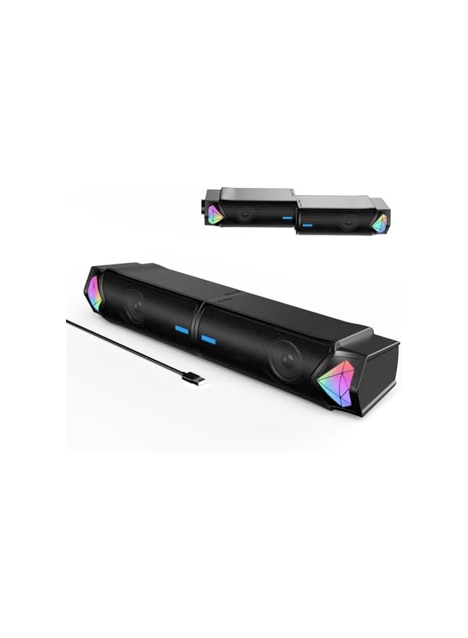 Computer Speakers, Bluetooth Computer Soundbar with HiFi Stereo & RGB Lighting - USB Powered Speakers for Desktop, Monitor, Phone, PC, Laptop - Includes C Adapter - Image 1